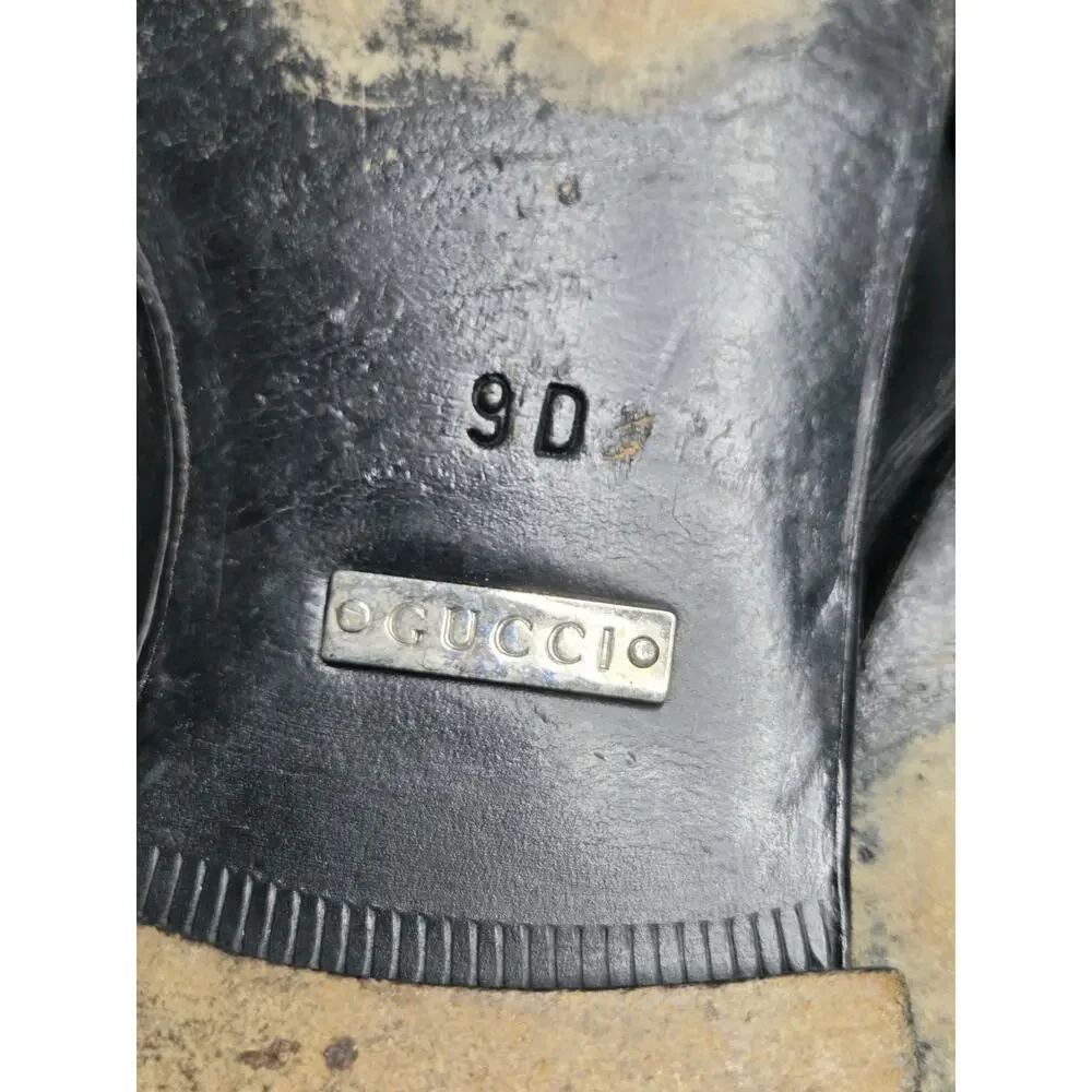 Gucci Horsebit Loafers Mens 9D Black Leather Slip On Italy Gold Bit Dress